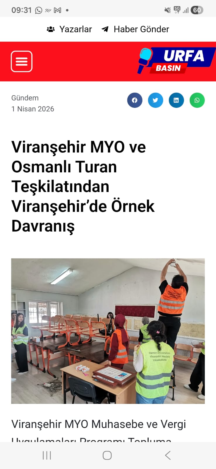 Viranşehir MYO ve Osmanlı Turan Teşkilatından Viranşehir’de Örnek Davranış